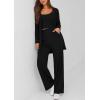 imagePRETTYGARDEN Womens Spring 3 Piece Pajamas Lounge Sets Fall Ribbed Knit Long Cardigan Cropped Tank Tops Wide Leg PantsBlack