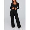 imagePRETTYGARDEN Womens Spring 3 Piece Pajamas Lounge Sets Fall Ribbed Knit Long Cardigan Cropped Tank Tops Wide Leg PantsBlack
