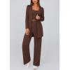 imagePRETTYGARDEN Womens Spring 3 Piece Pajamas Lounge Sets Fall Ribbed Knit Long Cardigan Cropped Tank Tops Wide Leg PantsBrown
