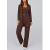 imagePRETTYGARDEN Womens Spring 3 Piece Pajamas Lounge Sets Fall Ribbed Knit Long Cardigan Cropped Tank Tops Wide Leg PantsBrown