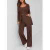 imagePRETTYGARDEN Womens Spring 3 Piece Pajamas Lounge Sets Fall Ribbed Knit Long Cardigan Cropped Tank Tops Wide Leg PantsBrown