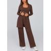 imagePRETTYGARDEN Womens Spring 3 Piece Pajamas Lounge Sets Fall Ribbed Knit Long Cardigan Cropped Tank Tops Wide Leg PantsBrown