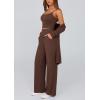 imagePRETTYGARDEN Womens Spring 3 Piece Pajamas Lounge Sets Fall Ribbed Knit Long Cardigan Cropped Tank Tops Wide Leg PantsBrown