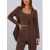 imagePRETTYGARDEN Womens Spring 3 Piece Pajamas Lounge Sets Fall Ribbed Knit Long Cardigan Cropped Tank Tops Wide Leg PantsBrown