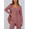 imagePRETTYGARDEN Womens Spring 3 Piece Pajamas Lounge Sets Fall Ribbed Knit Long Cardigan Cropped Tank Tops Wide Leg PantsDusty Pink