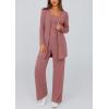 imagePRETTYGARDEN Womens Spring 3 Piece Pajamas Lounge Sets Fall Ribbed Knit Long Cardigan Cropped Tank Tops Wide Leg PantsDusty Pink