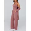 imagePRETTYGARDEN Womens Spring 3 Piece Pajamas Lounge Sets Fall Ribbed Knit Long Cardigan Cropped Tank Tops Wide Leg PantsDusty Pink