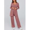 imagePRETTYGARDEN Womens Spring 3 Piece Pajamas Lounge Sets Fall Ribbed Knit Long Cardigan Cropped Tank Tops Wide Leg PantsDusty Pink