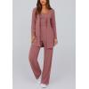 imagePRETTYGARDEN Womens Spring 3 Piece Pajamas Lounge Sets Fall Ribbed Knit Long Cardigan Cropped Tank Tops Wide Leg PantsDusty Pink