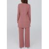 imagePRETTYGARDEN Womens Spring 3 Piece Pajamas Lounge Sets Fall Ribbed Knit Long Cardigan Cropped Tank Tops Wide Leg PantsDusty Pink