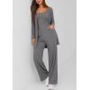 imagePRETTYGARDEN Womens Spring 3 Piece Pajamas Lounge Sets Fall Ribbed Knit Long Cardigan Cropped Tank Tops Wide Leg PantsGrey