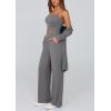 imagePRETTYGARDEN Womens Spring 3 Piece Pajamas Lounge Sets Fall Ribbed Knit Long Cardigan Cropped Tank Tops Wide Leg PantsGrey