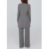 imagePRETTYGARDEN Womens Spring 3 Piece Pajamas Lounge Sets Fall Ribbed Knit Long Cardigan Cropped Tank Tops Wide Leg PantsGrey