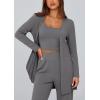 imagePRETTYGARDEN Womens Spring 3 Piece Pajamas Lounge Sets Fall Ribbed Knit Long Cardigan Cropped Tank Tops Wide Leg PantsGrey