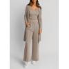 imagePRETTYGARDEN Womens Spring 3 Piece Pajamas Lounge Sets Fall Ribbed Knit Long Cardigan Cropped Tank Tops Wide Leg PantsKhaki