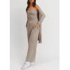imagePRETTYGARDEN Womens Spring 3 Piece Pajamas Lounge Sets Fall Ribbed Knit Long Cardigan Cropped Tank Tops Wide Leg PantsKhaki