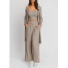 imagePRETTYGARDEN Womens Spring 3 Piece Pajamas Lounge Sets Fall Ribbed Knit Long Cardigan Cropped Tank Tops Wide Leg PantsKhaki
