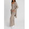 imagePRETTYGARDEN Womens Spring 3 Piece Pajamas Lounge Sets Fall Ribbed Knit Long Cardigan Cropped Tank Tops Wide Leg PantsKhaki