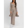 imagePRETTYGARDEN Womens Spring 3 Piece Pajamas Lounge Sets Fall Ribbed Knit Long Cardigan Cropped Tank Tops Wide Leg PantsKhaki