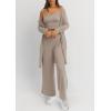 imagePRETTYGARDEN Womens Spring 3 Piece Pajamas Lounge Sets Fall Ribbed Knit Long Cardigan Cropped Tank Tops Wide Leg PantsKhaki