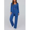 imagePRETTYGARDEN Womens Spring 3 Piece Pajamas Lounge Sets Fall Ribbed Knit Long Cardigan Cropped Tank Tops Wide Leg PantsRoyal Blue