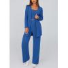 imagePRETTYGARDEN Womens Spring 3 Piece Pajamas Lounge Sets Fall Ribbed Knit Long Cardigan Cropped Tank Tops Wide Leg PantsRoyal Blue