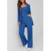 imagePRETTYGARDEN Womens Spring 3 Piece Pajamas Lounge Sets Fall Ribbed Knit Long Cardigan Cropped Tank Tops Wide Leg PantsRoyal Blue