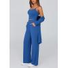 imagePRETTYGARDEN Womens Spring 3 Piece Pajamas Lounge Sets Fall Ribbed Knit Long Cardigan Cropped Tank Tops Wide Leg PantsRoyal Blue