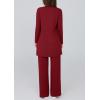 imagePRETTYGARDEN Womens Spring 3 Piece Pajamas Lounge Sets Fall Ribbed Knit Long Cardigan Cropped Tank Tops Wide Leg PantsWine Red