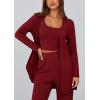 imagePRETTYGARDEN Womens Spring 3 Piece Pajamas Lounge Sets Fall Ribbed Knit Long Cardigan Cropped Tank Tops Wide Leg PantsWine Red