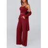 imagePRETTYGARDEN Womens Spring 3 Piece Pajamas Lounge Sets Fall Ribbed Knit Long Cardigan Cropped Tank Tops Wide Leg PantsWine Red