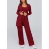 imagePRETTYGARDEN Womens Spring 3 Piece Pajamas Lounge Sets Fall Ribbed Knit Long Cardigan Cropped Tank Tops Wide Leg PantsWine Red