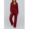 imagePRETTYGARDEN Womens Spring 3 Piece Pajamas Lounge Sets Fall Ribbed Knit Long Cardigan Cropped Tank Tops Wide Leg PantsWine Red