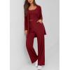 imagePRETTYGARDEN Womens Spring 3 Piece Pajamas Lounge Sets Fall Ribbed Knit Long Cardigan Cropped Tank Tops Wide Leg PantsWine Red