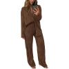 imagePRETTYGARDEN Womens 2 Piece Textured Sets Casual Button Down Shirt Wide Leg Pants Outfit Loungewear TracksuitCoffee