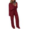 imagePRETTYGARDEN Womens 2 Piece Textured Sets Casual Button Down Shirt Wide Leg Pants Outfit Loungewear TracksuitWine Red