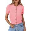imagePRETTYGARDEN Womens Casual Summer Short Sleeve Cardigans 2025 Button Down Knitted Sweater Basic Crew Neck Crop TopsPink