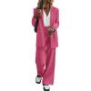 imagePRETTYGARDEN Womens Fall Two Piece Outfits Dressy Blazer Jacket and Wide Leg Pants Pockets Business Casual Office Suit SetsRose Red