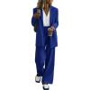 imagePRETTYGARDEN Womens Fall Two Piece Outfits Dressy Blazer Jacket and Wide Leg Pants Pockets Business Casual Office Suit SetsRoyal Blue