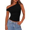 imagePRETTYGARDEN Womens Off The Shoulder Crop Tank Tops 2025 Summer Trendy Casual Sleeveless Ruched Fitted Going Out ShirtsBlack