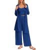 imagePRETTYGARDEN Womens Spring 3 Piece Pajamas Lounge Sets Fall Ribbed Knit Long Cardigan Cropped Tank Tops Wide Leg PantsRoyal Blue