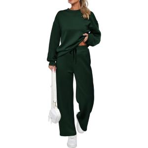 imagePRETTYGARDEN Womens 2 Piece Outfits 2025 Winter Long Sleeve Pullover Tops And Long Pants Lounge Sets TracksuitDark Green