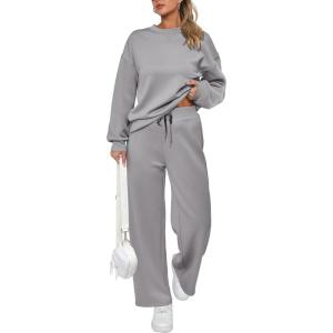 imagePRETTYGARDEN Womens 2 Piece Outfits 2025 Winter Long Sleeve Pullover Tops And Long Pants Lounge Sets TracksuitGrey