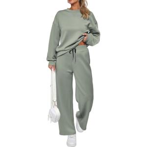 imagePRETTYGARDEN Womens 2 Piece Outfits 2025 Winter Long Sleeve Pullover Tops And Long Pants Lounge Sets TracksuitLight Green