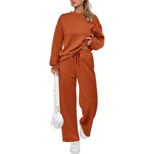 imagePRETTYGARDEN Womens 2 Piece Outfits 2025 Winter Long Sleeve Pullover Tops And Long Pants Lounge Sets TracksuitOrange