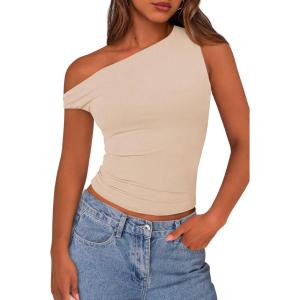 imagePRETTYGARDEN Womens Off The Shoulder Crop Tank Tops 2025 Summer Trendy Casual Sleeveless Ruched Fitted Going Out ShirtsBeige