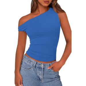 imagePRETTYGARDEN Womens Off The Shoulder Crop Tank Tops 2025 Summer Trendy Casual Sleeveless Ruched Fitted Going Out ShirtsBlue