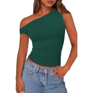 imagePRETTYGARDEN Womens Off The Shoulder Crop Tank Tops 2025 Summer Trendy Casual Sleeveless Ruched Fitted Going Out ShirtsDark Green