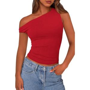 imagePRETTYGARDEN Womens Off The Shoulder Crop Tank Tops 2025 Summer Trendy Casual Sleeveless Ruched Fitted Going Out ShirtsRed