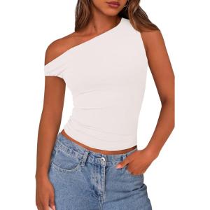 imagePRETTYGARDEN Womens Off The Shoulder Crop Tank Tops 2025 Summer Trendy Casual Sleeveless Ruched Fitted Going Out ShirtsWhite